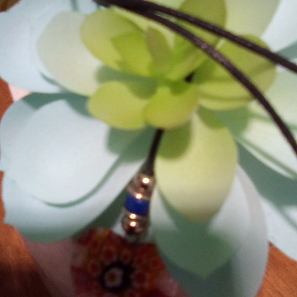 Vintage Floral Heart Glass Pendant on Slip Knot Cord - Picture 12 of 15